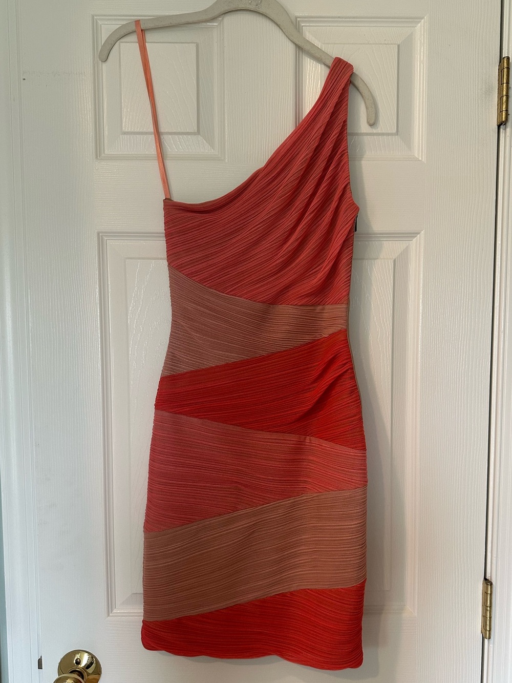 BCBG Max Azria XS One Shoulder Ruched Mesh Colorblock Bodycon Cocktail Dress